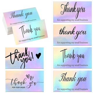 50pcs/pack laser thank you card for supporting business package decoration business card 6 styles Rainbow card stock
