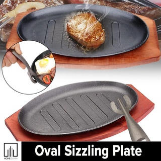 Sizzling plate for steak sizzling plate sale sisig oval Cast Iron Oval sizzling plate With Wood Base