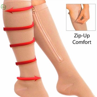 CF| Compression Zipper Leg Support Knee High Stocking Open Zip-Up Toe Preventing Varicose Socks