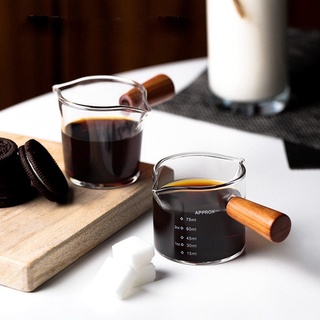 Wooden Handle Measuring Cup Espresso Ounce Cup Heat-resistant Glass Measuring Cup Small Milk Cup Coffee
