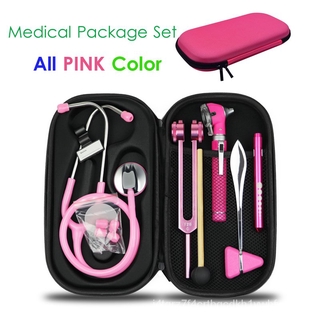 Pink Home Medical Health Monitor Storage Case Kit with Stethoscope Otoscope Tuning Fork Reflex Hamme (1)