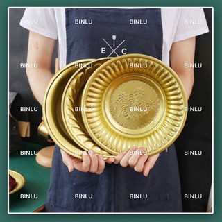 1PC Gold Color Stainless Steel Round Shape Flower Design Dish Bowl Plate BINLU