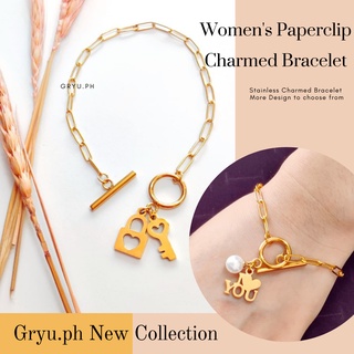 Gryu.ph Paperclip Charmed Women's Bracelet Stainless Gold Quality Hypo-Allergenic Non Tarnish