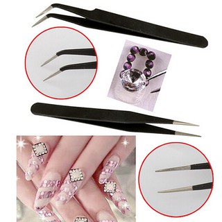 2 Pcs Antistatic Stainless Steel Curved Straight Eyebrow Tweezers [Ready stock]
