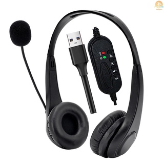 Call Center Headset with Microphone Dual-Sided Headphone USB Corded with Adjustable Microphone Mute Volume Control Button for Office Desktop Computer PC Laptop