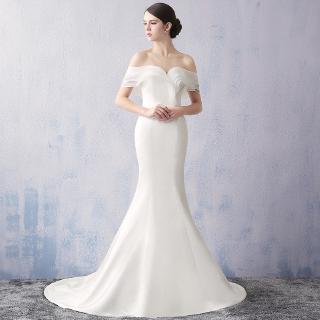 New fashion evening dress wedding dress fishtail simple Satin tailed hostess dress