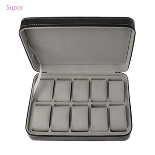 Super 10 Slots Watch Zipper Travel Box Leather Display Case Organizer Jewelry Storage