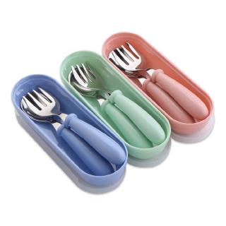 baby spoon fork set Stainless Steel Fork Spoon Set Round Handle Baby Tableware with box