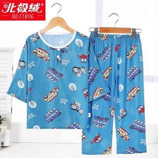 Explosion▦✁❖Summer children s cotton silk pajamas suit thin boys and girls air conditioning clothes