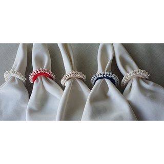 Hand made, set of 6 pcs crocheted napkin ring with pearl (4)