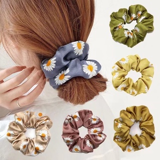 Korean Little Daisy Satin Hair Tie Scrunchie Ponytail Elastic Rubber Band Fashion Hair Accessories