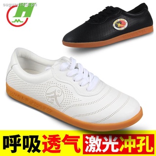 Red cotton leather Taiji shoes summer ox tendon sole soft ox leather shoes spring and autumn men s and women s martial arts shoes wear-resistant training kung fu shoes