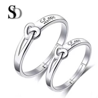 [SD] Love Knot Silver Promise Heart Couple Ring