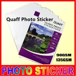 Quaff Glossy Photo Sticker Paper 135/90gsm A4 Size 20 Sheets