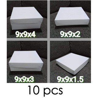 10pcs. 9x9x4/9x9x3/9x9x2 Inches White Cake/Pastry Box NO WINDOW (High Quality)