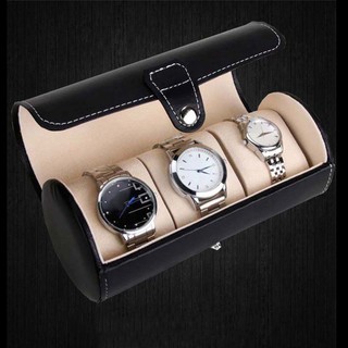 NL Cylinder Shape 3 Grids PU Leather Watches Display Case Boxes Storage Box (3)
