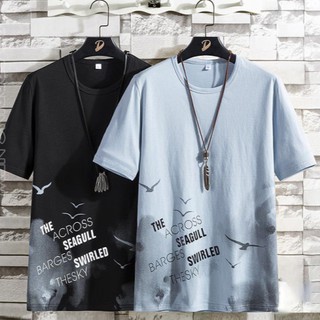 【CN】 Korean Version of Ins Splash Ink T-shirt Summer Boy Short-sleeved T-shirt Male Tide Brand Loose Trend Wild Five-point Sleeve Male Printed Round Neck Cotton T-shirt
