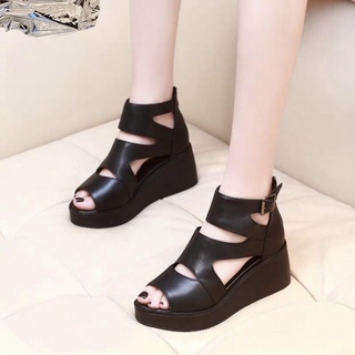 High-quality soft leather 2021 summer new sandals women s high-heeled shoes platform sandals wedges (1)