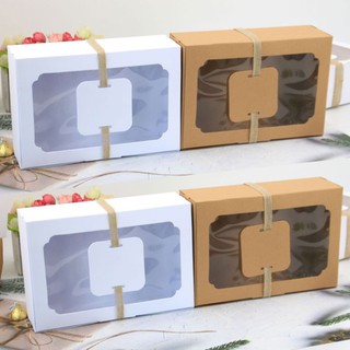 12pcs Kraft Paper Candy Box Favor Gift Box PVC Clear Window Cookies Treats Boxes Christmas New Year