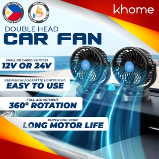 KHOME Car Fan 12V & 24V Double Headed Vehicle desk fan table USB Fan Electric Cooling (4)