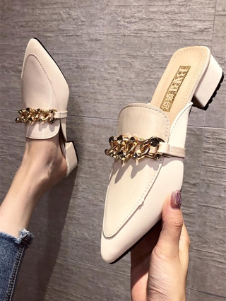 2020 New Closed Toe Half Slippers Fashion Rhinestone Flat Thick Heel Mule Shoes