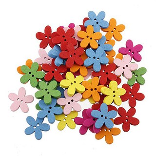 100Pcs Mixed Color Flower 2 Holes Wooden Sewing Craft Scrapbooking DIY Buttons