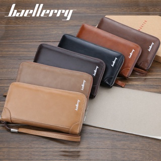 Men Bags❂New Baellerry Men PU Leather Functional Long Wallet Vintage Purse Male Money Pocket Pochett (2)