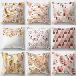【COCO】Throw Pillow Case16x16,18x18,20x20,pink Leaves Geometric Square Pillow Cover,Home Decoration Sofa Cushion Pillow Cover，Printed Pillow Case Fashion Cushion Cover Pillow Throw Home Decor