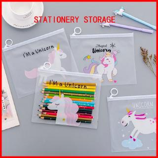 Pink leopard unicorn file bag transparent cute student storage bag pen bag stationery
