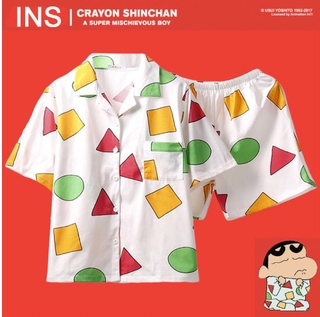 Crayon Shin Chan Women Cotton Pajamas Comfortable Sleepwear short sleeve set Ladies Nightwear V-neck sleepwear