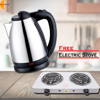 electric kettle☜✹2.0L Stainless Steel Electric Kettle 1500W w/ Portable Stove Double Burner 220V