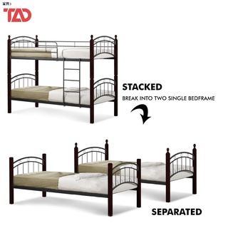 ◐☞☎TAD 208 Double Deck Bed Frame 36x36x75 Single Wooden Post Bed (CONVERTIBLE TO NORMAL BED)