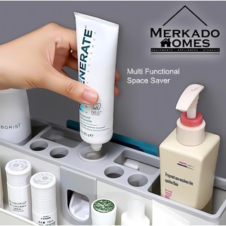 Toothbrush Holder Set Toothpaste Dispenser Automatic SPACE SAVER 【Merkado Homes】 (1)