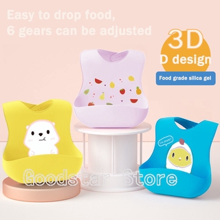 Waterproof Soft Silicone Stuff Adjustable Baby Feeding Bib Cartoon Print Girl Boy Burp Cloths