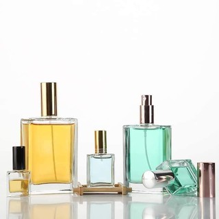 Premium Perfume Spray Bottle, 100ml Glass Atomizer, 3.4 Oz Square Fine Mist Sprayer, Gold Cap