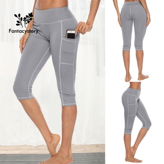 Woman Yoga Pants Workout Capri Leggings Side Pocket High Waist Running Yoga Pants Fantacystory.ph