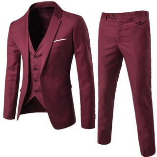 Burgundy Mens Suits Groom Wear Tuxedos 3 Piece Wedding Suits Groomsmen Best Man Formal Groom Suit