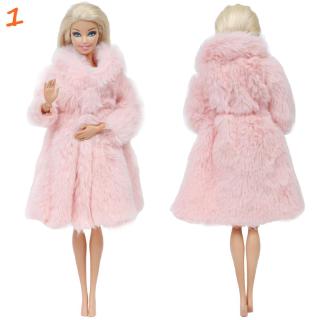 Multicolor 1 Set Long Sleeve Soft Fur Coat Tops Dress Winter Warm Casual Wear Accessories Clothes for Barbie Doll Kids Toy (7)