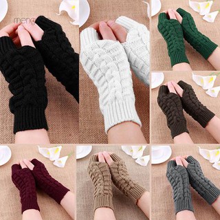 ▷Meng◁Men Women Knitted Solid Color Long Fingerless Winter Gloves Soft Warm Mitten