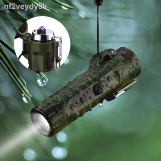 Tiktok recommendation❆Green Flashlight Lighter Outdoor Waterproof Dual Arc Lighter Camouflage Green