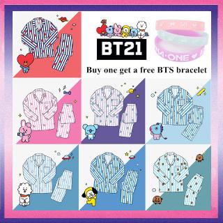 【Buy one get one】KPOP BTS BT21 Cartoon Sleapwear CHIMMY TATA Long sleeve Pyjamas Set