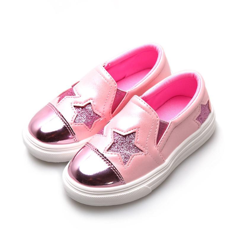 Kids Fashion Skate Shoes Glitter Stars Girls Boys Loafers (1)