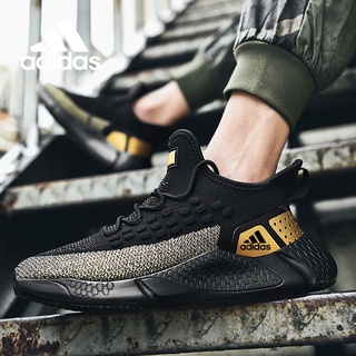 Adidas Sports Shoes Woven Mesh Shoes Lightweight Large Size Men's Running Shoes Casual Running Shoes Soft Bottom Non-slip Wear-resistant Running Shoes Street Cool Black Gold Color Shoes 39-46