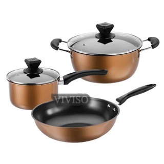 Gold non-stick pot three-piece set plus thick iron soup pot milk pot frying pot colorful pot gift