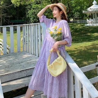 6827 Maternity Dress Summer Cotton embroidery Short Sleeve Loose elegant Dress for Pregnant Women Mom Dress (1)