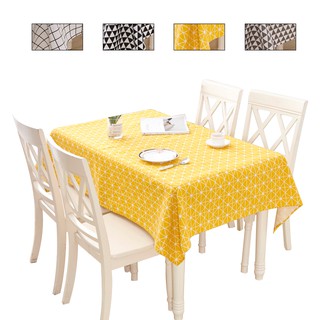 DANSUNREVE Geometric Table Cover Grey And Yellow Linen Fabric Tablecloth Green Leaf Cover For Dining Room Wpzb