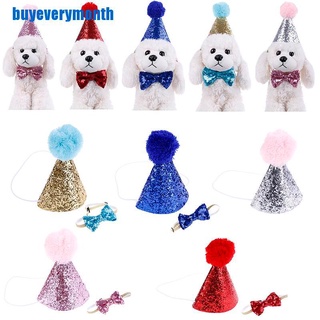 [month] Pet cat dog happy birthday hat party crown & bow tie soft cap puppy headwear [ph]