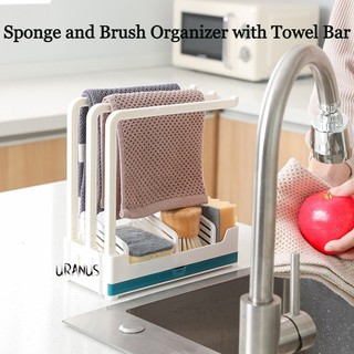 kitchen towel✚▽Kitchen No Drilling Sink Sponge and Brush Organizer With Hand Towel Holder