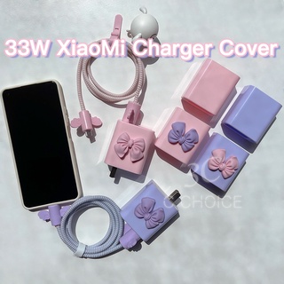 XIAOMI Charger Protector for 27W 30W 33W XIAOMI 10/Redmi K30 Pro/Redmi 10x Pro/XIAOMI 11 Youth Cute DIY PINK BOW soft silcione charger cover cable winder (1)