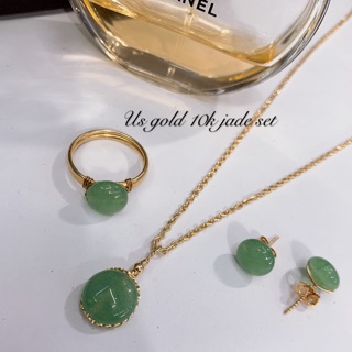 Us gold 10k 3in1 set authentic jade with box